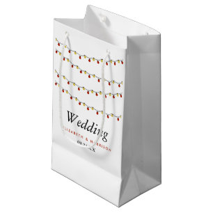 Sacola Para Presentes Pequena Luzes de Cordas Modernas, Casamento Vermelho e Dou