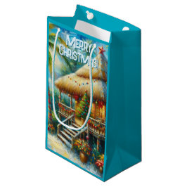 Sacola Para Presentes Pequena Luzes de praia de palmeira de Natal Tropical