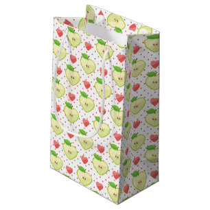 Sacola Para Presentes Pequena Maçãs do coração com bolinhas e corações