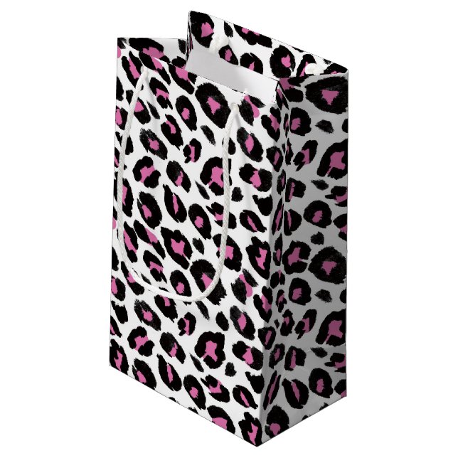Sacola Para Presentes Pequena Manchas-leopardo rosa (Verso inclinado)