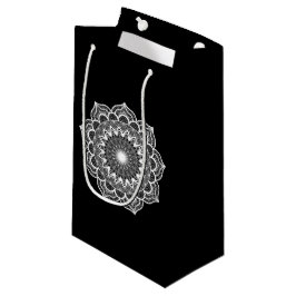 Sacola Para Presentes Pequena Mandala Branco em Fundo Preto