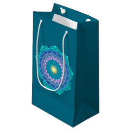 Sacola Para Presentes Pequena Mandala Colorido em Fundo Azul