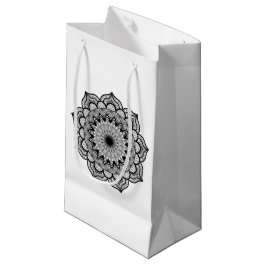 Sacola Para Presentes Pequena Mandala Preto em Fundo Branco