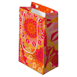 Sacola Para Presentes Pequena Mandala Sobreposta Laranja Rosa Amarelo