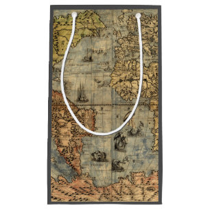Sacola Para Presentes Pequena Mapa Mundial Vintage Atlas Antiquado Histórico