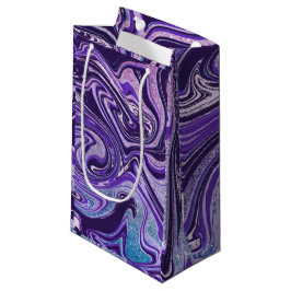 Sacola Para Presentes Pequena Marble Swirls of Purple With Pink & Blue Glitter