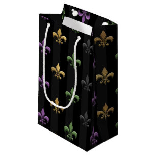 Sacola Para Presentes Pequena Mardi Gras Colorido Fleur De Lis Escuro Vertical