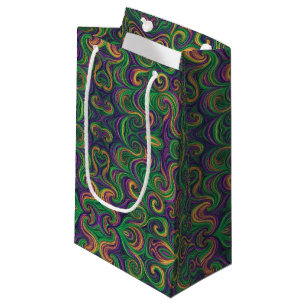Sacola Para Presentes Pequena Mardi Gras verde-roxo espirra abstrato