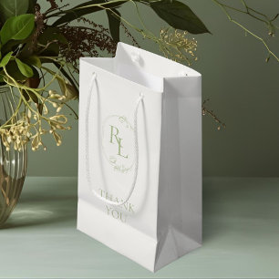 Sacola Para Presentes Pequena Marfim   Casamento de Monograma Verde Floral Obrig
