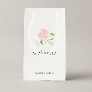 Sacola Para Presentes Pequena Marfim Floral de Boas-Vindas Chic Casamento