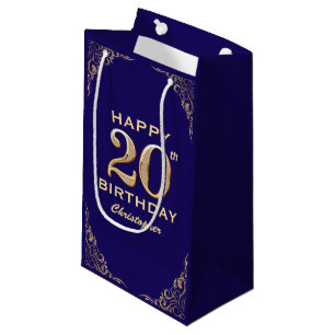 Sacola Para Presentes Pequena Marinho 20 Festa de aniversário azul e brilhante D