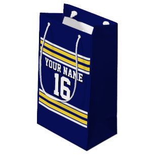 Sacola Para Presentes Pequena Marinho Azul com Equipe de Stripes Brancas Amarela