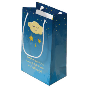 Sacola Para Presentes Pequena Marinho Azul Dourado Torção Pequena Estrela