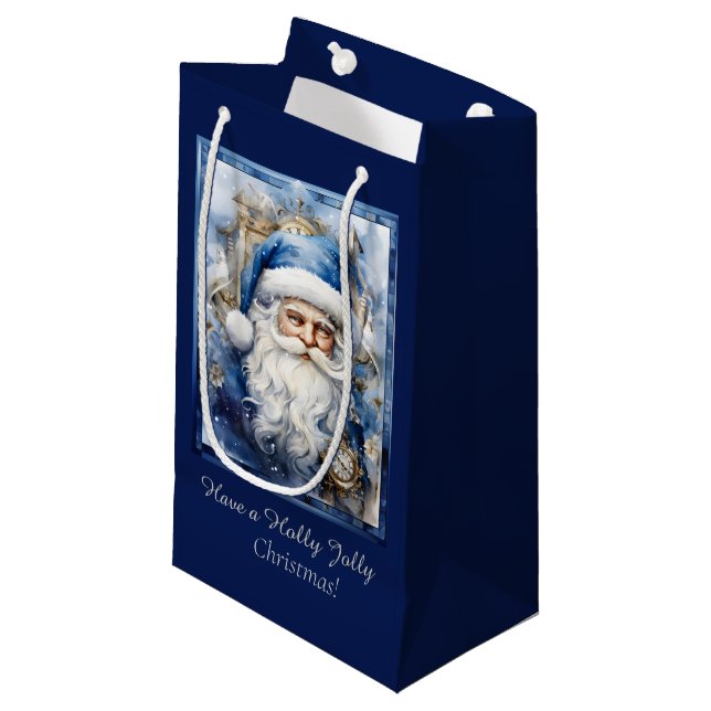 Sacola Para Presentes Pequena Marinho Azul e Branco Pai Natal (Frente inclinada)