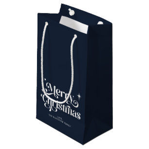 Sacola Para Presentes Pequena Marinho Azul Retro Feliz Natal Pequeno Saco
