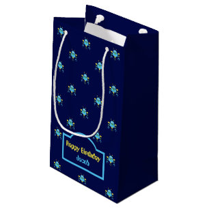 Sacola Para Presentes Pequena Marinho Blue Gift Bag com padrão de robô azul