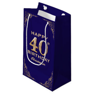 Sacola Para Presentes Pequena Marinho de aniversário de 40 anos azul e brilho Do