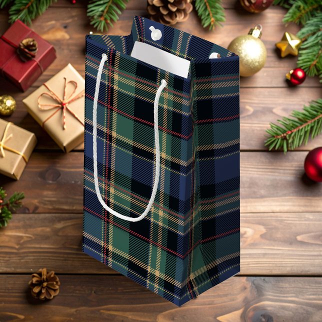Sacola Para Presentes Pequena Marinho de Natal Tartan Blue ID1141B (Criador carregado)