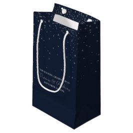 Sacola Para Presentes Pequena Marinho Elegante e Estrelas Caindo Prata Favor de