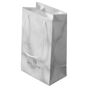 Sacola Para Presentes Pequena Mármore Branco com Monograma e Nome Personalizado