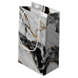 Sacola Para Presentes Pequena Mármore Dourado e Branco moderno