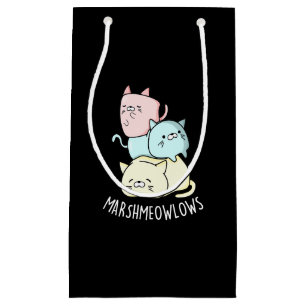 Sacola Para Presentes Pequena Marsh-meow Engraçado Gato Marshmallow Pun Dark BG