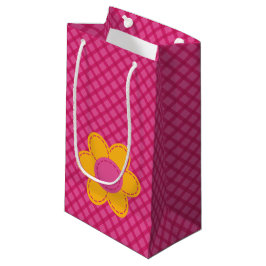 Sacola Para Presentes Pequena Menina aniversariante com design floral xadrez ros