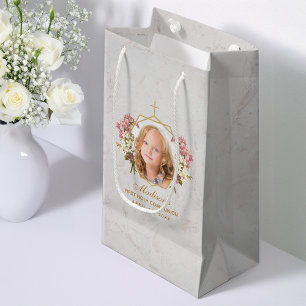 Sacola Para Presentes Pequena Menina da Primeira Comunhão Foto Orquídea Rosa Dou
