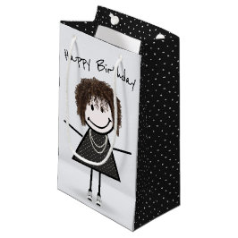 Sacola Para Presentes Pequena Menina de figura de palito de aniversário de calça