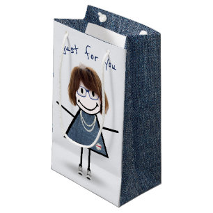 Sacola Para Presentes Pequena Menina de palito de tênis   