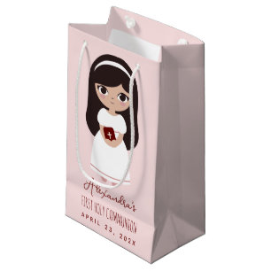 Sacola Para Presentes Pequena Menina Morena Religiosa Primeira Comunhão Sagrada