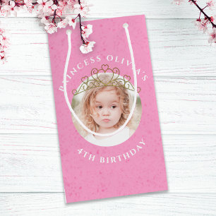 Sacola Para Presentes Pequena Menina rosa e branca de aniversário Princesa Tiara
