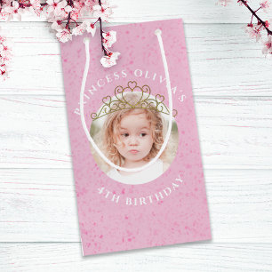 Sacola Para Presentes Pequena Menina rosa e branca de aniversário Princesa Tiara