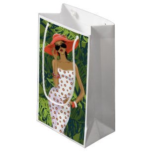 Sacola Para Presentes Pequena Menina tropical com Red Hat grande