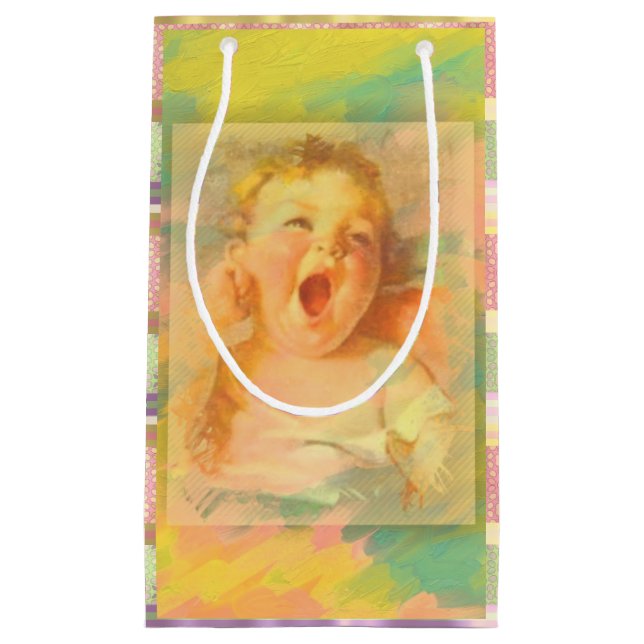 Sacola Para Presentes Pequena Menina vintage aquarela elegante (Frente)