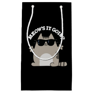 Sacola Para Presentes Pequena Meow está ficando engraçado Gato Pun Dark BG