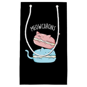 Sacola Para Presentes Pequena Meowcarons Engraçado Macaron Pun Dark BG