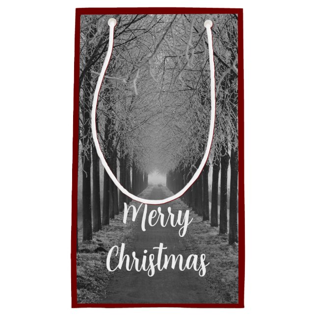 Sacola Para Presentes Pequena Merry Christmas winter, (Frente)