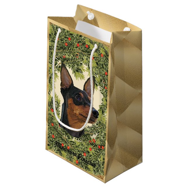 Sacola Para Presentes Pequena Miniatura Pinscher Wreath (Frente inclinada)