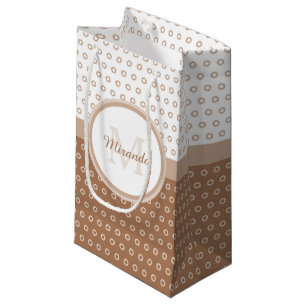 Sacola Para Presentes Pequena Mod Brown e White Bolinhas Monograma com Nome