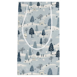 Sacola Para Presentes Pequena Modern Blue Christmas Village 