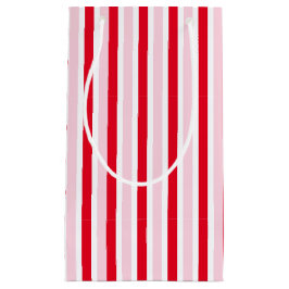 Sacola Para Presentes Pequena Modern Pink Red Striped Christmas