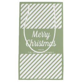 Sacola Para Presentes Pequena Modern Sage Green Stripes Feliz Natal
