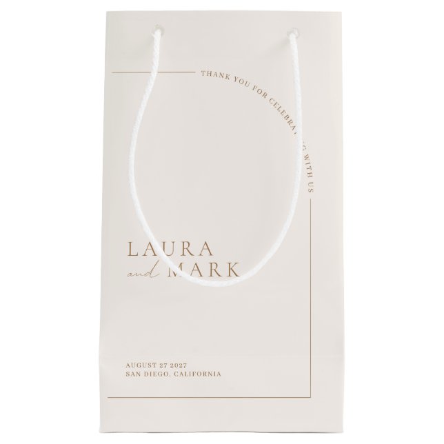 Sacola Para Presentes Pequena Moderno Elegante Obrigado Casamento (Frente)