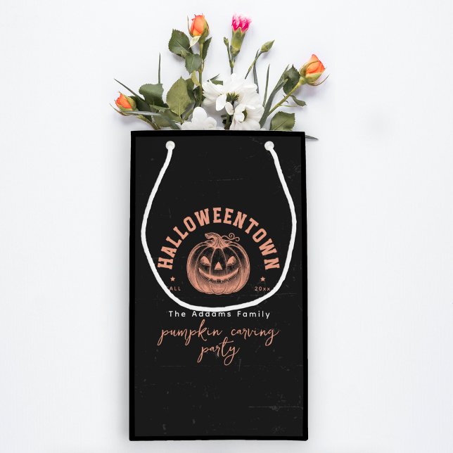 Sacola Para Presentes Pequena Moderno Pumpkin Orange Black Halloween Party (Criador carregado)