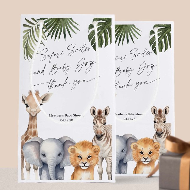 Sacola Para Presentes Pequena Moderno Safari Animal Menino Chá Favorece Goodie (Safari Animals, baby Boy SHower Goodie Bag favors.)