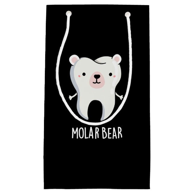 Sacola Para Presentes Pequena Molar Bear Engraçado Tooth Escuro BG (Frente)