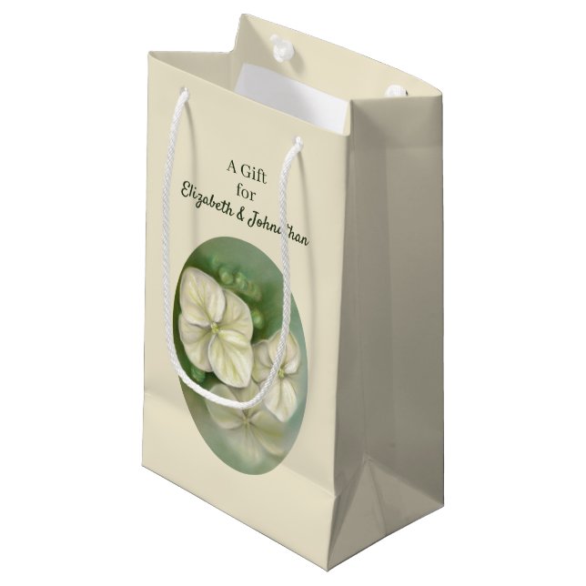 Sacola Para Presentes Pequena Molho Pastel Branco Hydrangea Floral (Frente inclinada)