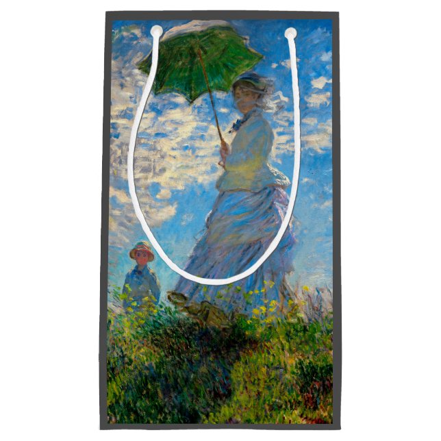 Sacola Para Presentes Pequena Monet Mulher Guarda-Sol Impressionismo (Frente)