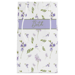 Sacola Para Presentes Pequena Monograma Aquarela Flor Silvestre Azul